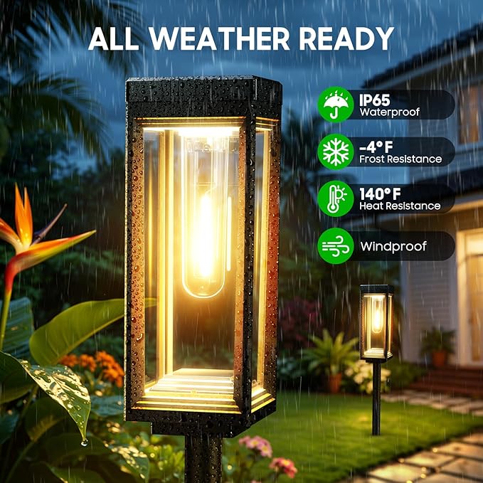 WdtPro 8 Pack Tall Solar Pathway Lights Outdoor, Bright Solar Powered Garden Lights Waterproof, Auto On/Off, Up to 15H Outdoor Lighting for Lawn Patio Walkway Driveway Path Yard Decor