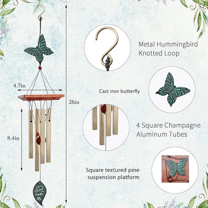 ASTARIN Cardinal Memorial Wind Chimes, Personalized 26" Small Metal Symphthy Wind Chime, Bereavement Gift for Loss of Loved One Father Mother, Dragonflie Damselflie Decor for Outside Patio Garden