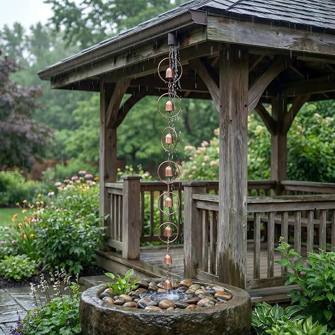Hanging Rain Chime Metal Rain Chain for Outside Decorative Rain Gutter Chain with Bells Feng Shui Good Luck Chimes for Balcony Courtyard Garden Downspouts Creates Soothing Sound