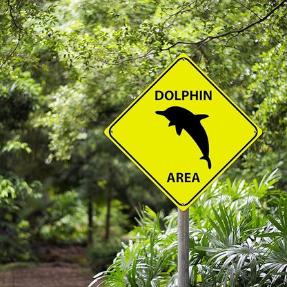 Dolphin Area Xing Caution Crossing Sign Ocean Animal Aluminum Metal Sign Warning Sign Novelty Road Fence Yard Wall Decor For Indoor Outdoor Highway12x12in