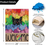 Louise Maelys Pride Month Garden Flag Rainbow Black Cat 28x40 Inch Double Sided Large Burlap Love Heart Gay Lesbian LGBTQ Yard Outdoor Sign Outside Home House Decor