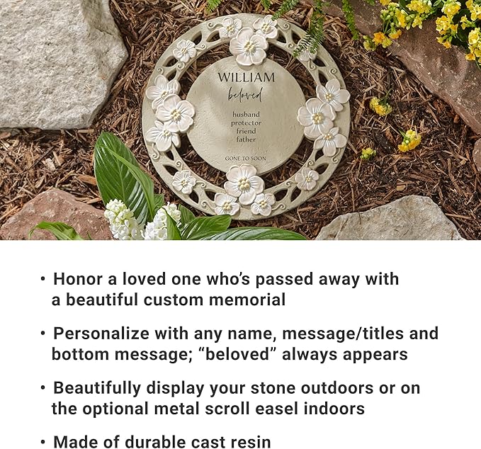 Let's Make Memories Personalized Memorial Garden Stone - Loved by All - Floral - Sympathy