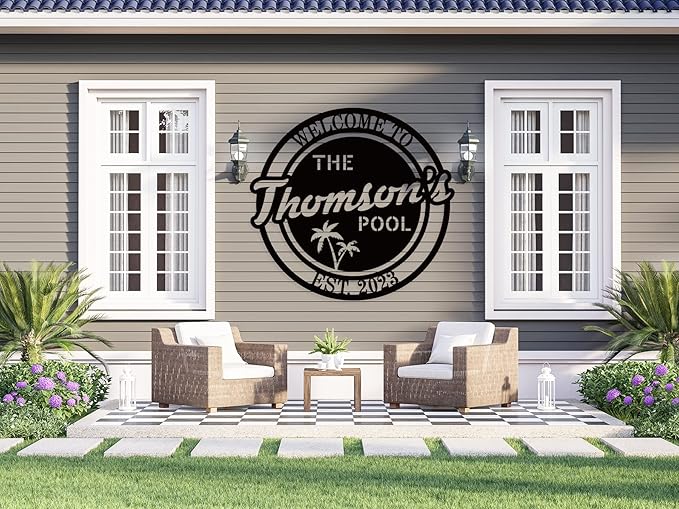 Personalized Welcome to Our Backyard Sign,Custom Patio Signs and Decor Outdoor, Metal Backyard BBQ Man Cave, Personalized Pool Name Decor
