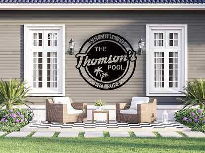 Personalized Welcome to Our Backyard Sign,Custom Patio Signs and Decor Outdoor, Metal Backyard BBQ Man Cave, Personalized Pool Name Decor