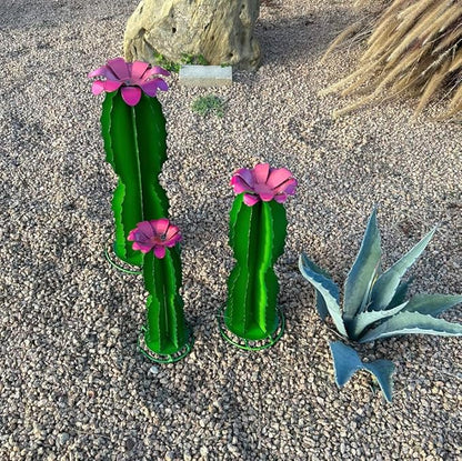 Handmade Blue Myrtle Cactus - Mexican Garden Art, Yard Art, Garden Decor, Indoor/Outdoor Metal Decor, Yard Decoration (Small - 9x11x6)