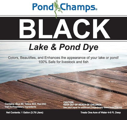Pond Champs Black Lake & Pond Dye – One Gallon of Deep Black Pond Colorant – Treats 1 Acre - Safe for Fish, Wildlife, Pets & Children