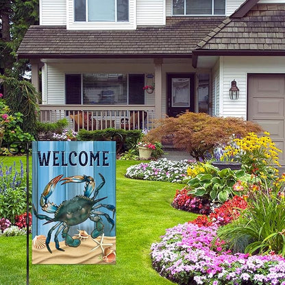 WHPCT Crab Garden Flag,Welcome to Undersea World Garden Flag,Marine Life Yard Porch, Party Holiday Decor, Vertical Double Side 12x18 Inch