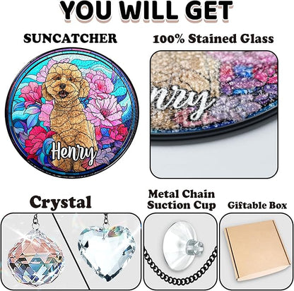 Personalized Pet Stained Glass Suncatcher Custom Name Pet Photo Ornament Window Hanging Holiday Home Decor Sympathy Gift for Loss of Dog Cat Memorial Keepsake Remembrance Gift for Dog Lovers