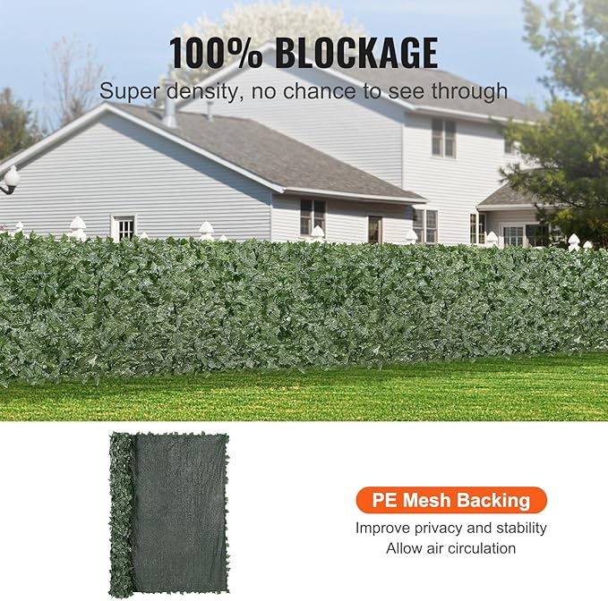 VEVOR Artificial Ivy Privacy Fence Screen, 96 x 72 in Faux Ivy Vine Leaf Hedges Fence, Greenery Privacy Fence with Mesh Cloth Backing, Green Wall Decoration for Outdoor Garden, Yard, Balcony
