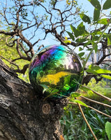 Gazing Ball for Garden Decor - 8-Inch Hollow Metal Sphere for Outdoor & Indoor Use, Patio, Yard, Flower Bed Accent Piece (Rainbow)