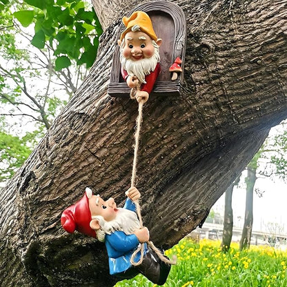 Elenon Climbing Gnomes Tree Faces Decor, Adorable Gnome Tree Hugger Fairy Garden Statue, Funny Peeker Sculpture Outdoor Yard Patio Art (2pcs)