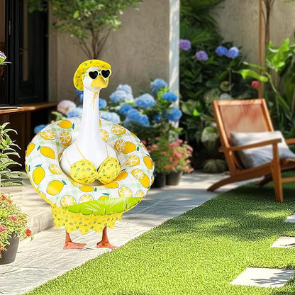 Bikini Porch Goose Outfits, 23" Goose Statue Bikini Lemon Costume Summer Porch Goose Outfits, Durable Hawaiian Goose Clothes with Sunglasses and Swim Ring, Outdoor Yard Patio Garden Decor