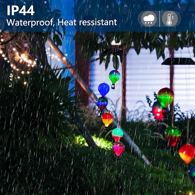 Hot Air Balloon Solar Lantern Waterproof,Solar-Powered Wind Chimes for Garden,Hot Air Balloon Solars Lights Outdoor,Hanging Camping Light Colorful Changing for Patio,Backyard,Lawn,Porch,Garden