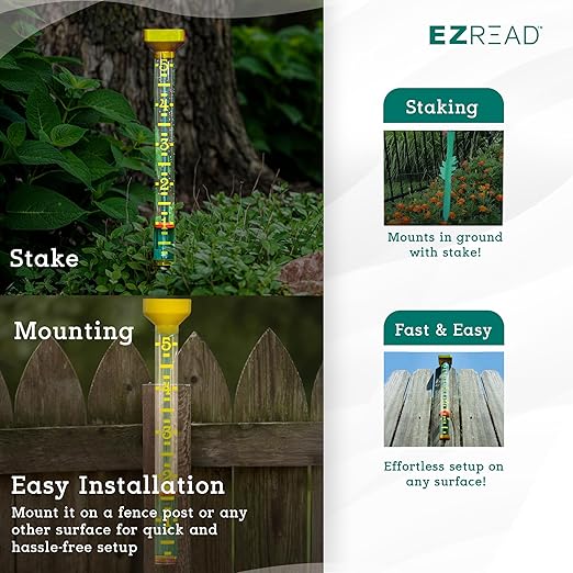 Headwind EZRead 21” Giant Professional Outdoor rain Gauge, USA Made Heavy Duty All Weather Freeze Proof Stake or mountable with Float, Yellow (820-1002YEL)