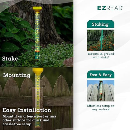 Headwind EZRead 21” Giant Professional Outdoor rain Gauge, USA Made Heavy Duty All Weather Freeze Proof Stake or mountable with Float, Yellow (820-1002YEL)