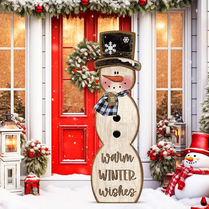 Winter Snowman Porch Sign Wooden Porch Decor Winter Christmas Nutcracker Snowman Front Door Welcome Standing Sign for Xmas Farmhouse Outdoor Yard Wall Hanging Decorations(42 Inch,Rustic)