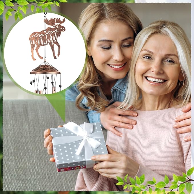 VioraWhite Moose Wind Chimes Decorations Gifts for Women Men Mom Wife Grandma Birthday Gifts Metal Moose Wind Chimes for Outside Indoors, Lawn, Patio, Home, Porch, Yard Decor, Garden Decor