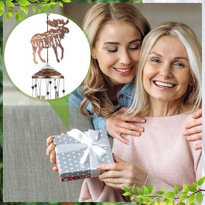 VioraWhite Moose Wind Chimes Decorations Gifts for Women Men Mom Wife Grandma Birthday Gifts Metal Moose Wind Chimes for Outside Indoors, Lawn, Patio, Home, Porch, Yard Decor, Garden Decor