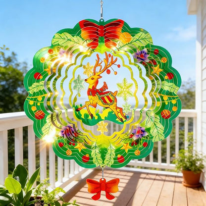 Stainless Steel 3D Deer Wind Spinner Garden Yard Patio Porch Decor, Birthday Gifts for Women Mom Grandma, 12 Inch Hanging Wind Spinners Outdoor & Indoor Decoration