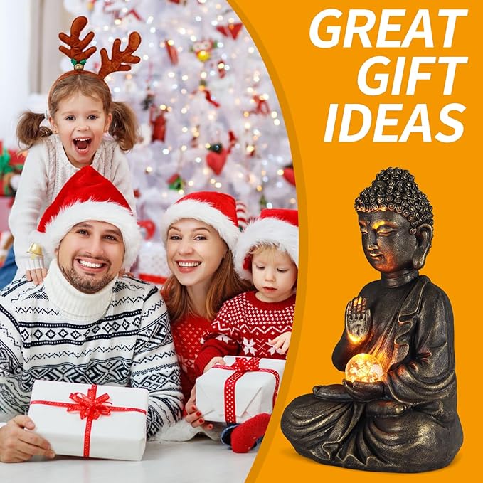 nawaza Buddha Statue Garden 9″ Solar Resin for Home Decor Yard Garden Patio Lawn Ornaments, Prayer Spiritual Living Figurine, Decor Outdoor Buddha Figurine Premium Bronze