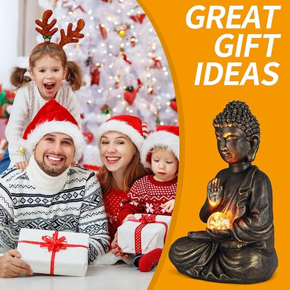 nawaza Buddha Statue Garden 9″ Solar Resin for Home Decor Yard Garden Patio Lawn Ornaments, Prayer Spiritual Living Figurine, Decor Outdoor Buddha Figurine Premium Bronze