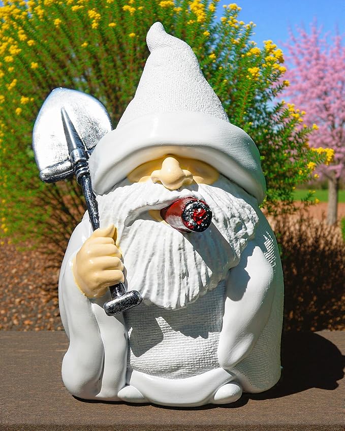 Leverse Whimsical Garden Gnome Statue with Shovel - 5.9 Inch Resin Outdoor Decor, Waterproof White Figure for Yard & Patio (Shovel)