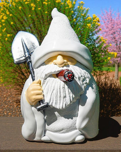 Leverse Whimsical Garden Gnome Statue with Shovel - 5.9 Inch Resin Outdoor Decor, Waterproof White Figure for Yard & Patio (Shovel)