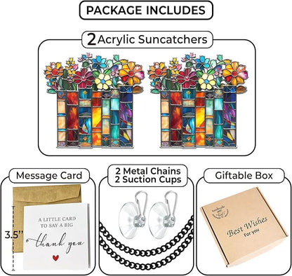 2 Bookaholic Suncatchers, Floral Book Acrylic Ornaments 6" Window Hanging, Bookish Librarian Gifts for Fantasy Book Lover Reader Women Accessories Library Bookshelf Decor Xmas Stocking Stuffer HS208