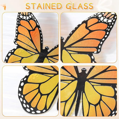 Stained Glass Window Hanging Yellow Butterfly Suncatcher, Butterfly Gift for Mom, Grandma, Women, for Mom Grandma Birthday