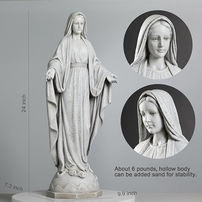 BC Catholic Our Lady of Grace Virgin Mary Statue, 24" H Holy Mother Statue for Garden, Mother Mary Décor for Outdoor Yard Patio Lawn Hallway, Religious Gift, Handpainted by Buildclassic