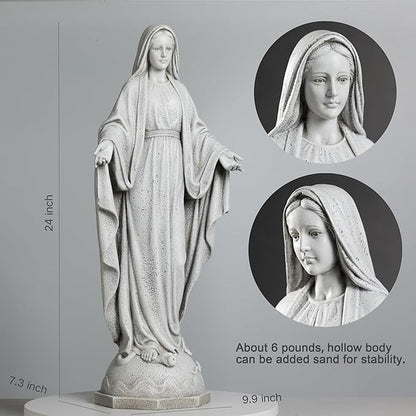 BC Catholic Our Lady of Grace Virgin Mary Statue, 24" H Holy Mother Statue for Garden, Mother Mary Décor for Outdoor Yard Patio Lawn Hallway, Religious Gift, Handpainted by Buildclassic