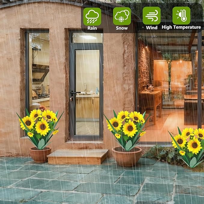 DDQ Metal Agave Plant Outdoor Decor with Artificial Flowers, Mexican Style Garden Sculpture, Waterproof Yard Art for Patio Lawn, Multiple Flower Options (Green Agave + Sunflower/Red/Yellow/Purple)
