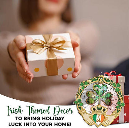 FLAGWIX St Patricks Day Decorations - Saint Patricks Day Decor Double Layered 8 inch Hanging Suncatcher - Irish Shamrock Celtic Cross Home Decoration, Gifts for Women Men, Gifts for Friends