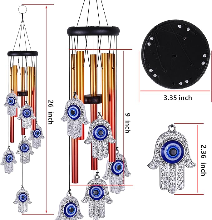 Blue Evil Eye Hand of Fatima Wind Chimes Outdoor Decoration, Evil Eye Wind Bells, Hamsa Hand Windcatcher, Fatima's Holy Hand Blue Evil Eye Amulet Wind Chimes for Home,Gift for Mom,Balcony,Patio,Garden