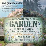 Garden Signs Garden Decor for Outside - Welcome To Our Garden Tin Sign, Vintage Gardening Signs Gifts for Plant Lovers Women Gardeners 12x8 Inch