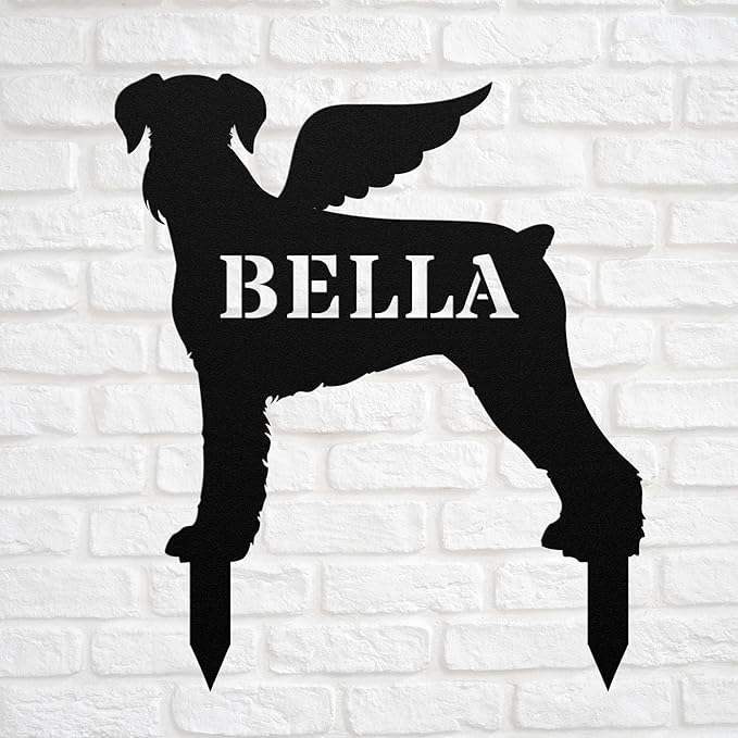 Giant Schnauzer Angel Wings Statue Figurine For Garden Sign Memorial Ornament Metal Burial Bereavement Sympathy Gift Grave Marker for Yard Garden Porch Lawn Grassland Park Farm Flowerpot Decor.