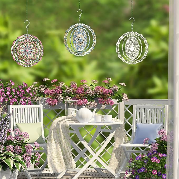 Weysat 6 Pack Sublimation Wind Spinner Blanks 3D Aluminum Wind Spinners Hanging Spinners DIY Crafts Ornaments for Indoor Outdoor Garden Yard Window Porch Front Door Decoration (3 Inch)