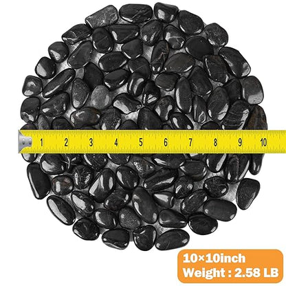 River Rock Stepping Stones Outdoor for Garden Walkway, 10 inch Diameter 6 Pcs Round Shape Paver Step Stones Polished Pebble River Stone Mat for Yard Lawn Patio Pathway Walk Way - Black