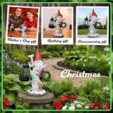 Garden Gnome Statue with Solar Lights, Funny Triple Gnome Holding Joy Outdoor Resin Sculptures Decor for Home Patio Lawn Yard Porch Balcony, Housewarming Birthday Gifts
