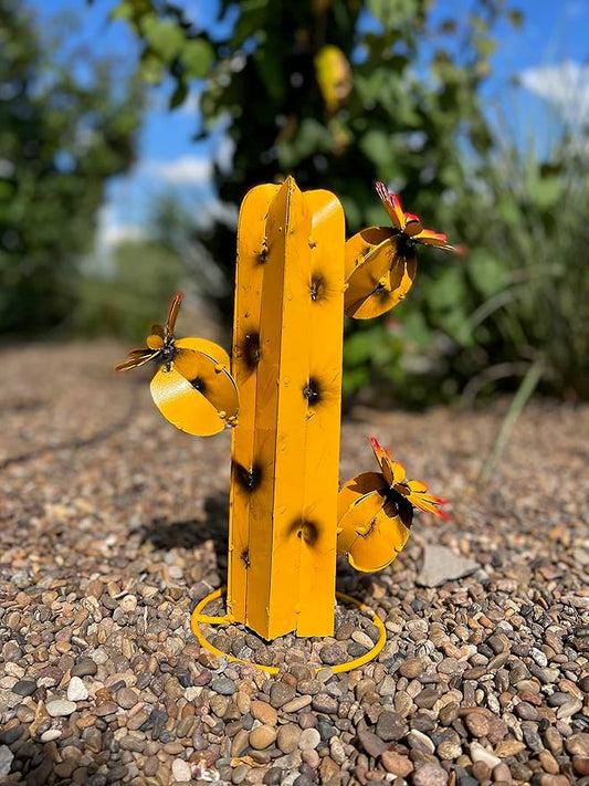 Mini Metal Saguaro - Garden Art (Yellow)