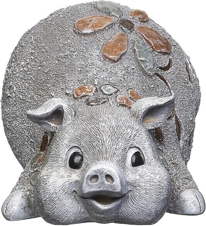 Roman Garden - Pebble Pig Statue, 6H, Garden Collection, Resin and Stone, Decorative, Garden Gift, Home Outdoor Decor, Durable, Long Lasting
