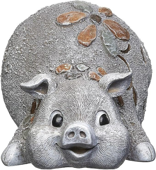 Roman Garden - Pebble Pig Statue, 6H, Garden Collection, Resin and Stone, Decorative, Garden Gift, Home Outdoor Decor, Durable, Long Lasting