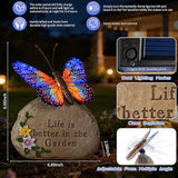 Solar LED Butterfly Garden Statue with Sparkling Light-Up Wings - Outdoor Yard Patio Decor Figurine, for Women Mom Grandma (Orange)