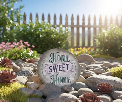 Magnolia Garden 10-Inch Home Sweet Home Decorative Stepping Stone – Teal & Purple Resin Garden Walkway Tile – Shabby Chic Floral Outdoor Accent – Housewarming Gift & Front Porch Welcome Decoration