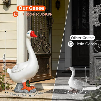 20" Large Porch Goose Statue Deocr, White Lifelike Lawn Goose Sculpture ,Resin Indoor or Outdoor Decorative Figurine for Garden, Patio, Yard, Entryway Accent, Unique Housewarming Gift, Gifts for Mom
