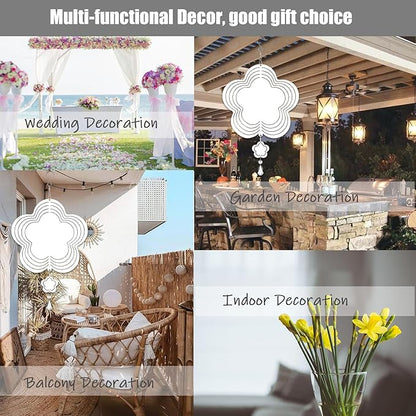 4Pack 8inch Sublimation Wind Spinner Blanks 3D Aluminum Metal Wind Sculpture Kinetic Spinners for Yard and Garden Indoor Art Ornaments Hanging Decoration (Petal Flower)