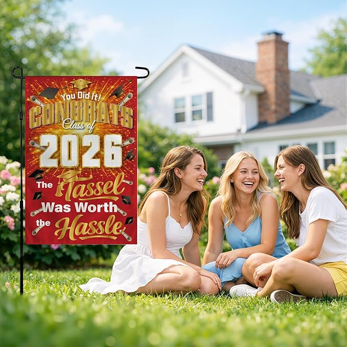 Graduation Decorations 2026 - Class of 2026 Garden Flag | Graduation Decor Party Favors Supplies for Outdoor Indoor Double-Side Backdrop Banner for Garden Porch Patio Lawn Yard Home,12x18Inch (Red)
