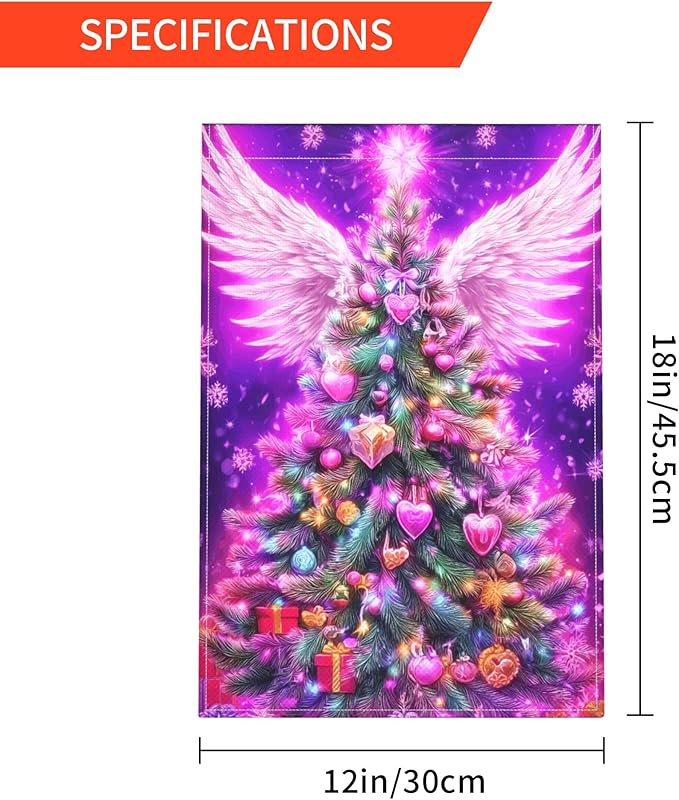 Christmas Tree Garden Flag Seasonal Double Sided 12 x 18 Inch Small Yard Flag for Indoor Outdoor Decor Holiday All Seasons