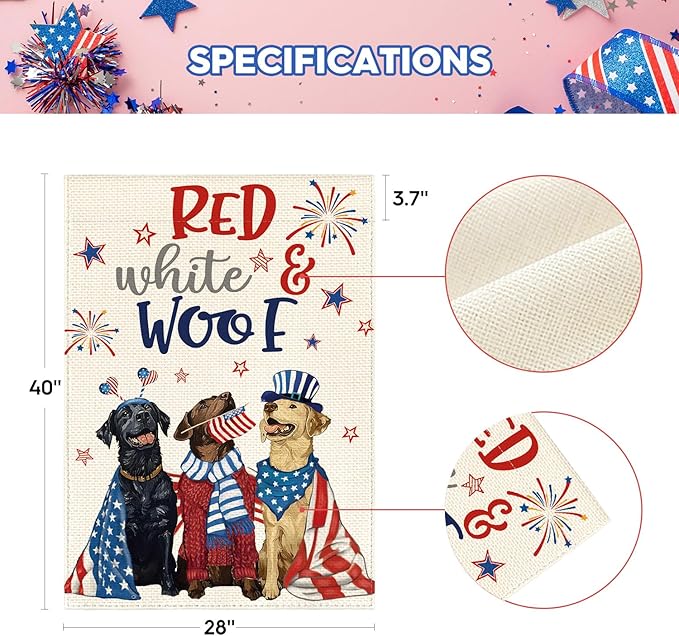 AVOIN colorlife 4th of July Dogs House Flag 28x40 Inch Double Sided Outside, Independence Day Patriotic American Stars and Stripes Yard Outdoor Decoration