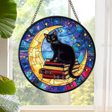 Rngmsi Cat and Moon Stained Glass Window Hanging Gifts, 7.8″ Sun Catchers for Indoor Window Decor, Decorative Sun Catchers Home Wall Art Gift for Thanksgiving Christmas Wedding Housewarming